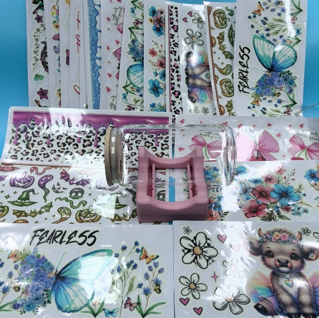 Wholesale Cartoon Random 15pcs Luminous 16oz Cup Stickers UV DTF Cup Wrap Transfer-Absorb Light First and Then Emit Light in The Dark for DIY Crafts Tumbler Decration