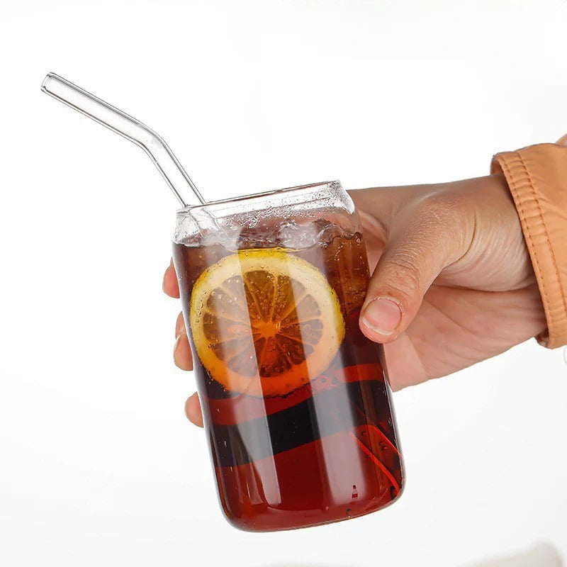 Wholesale16oz High Borosilicate Cola Cup Cold Drink Glass Cup with Lid and Straw Set