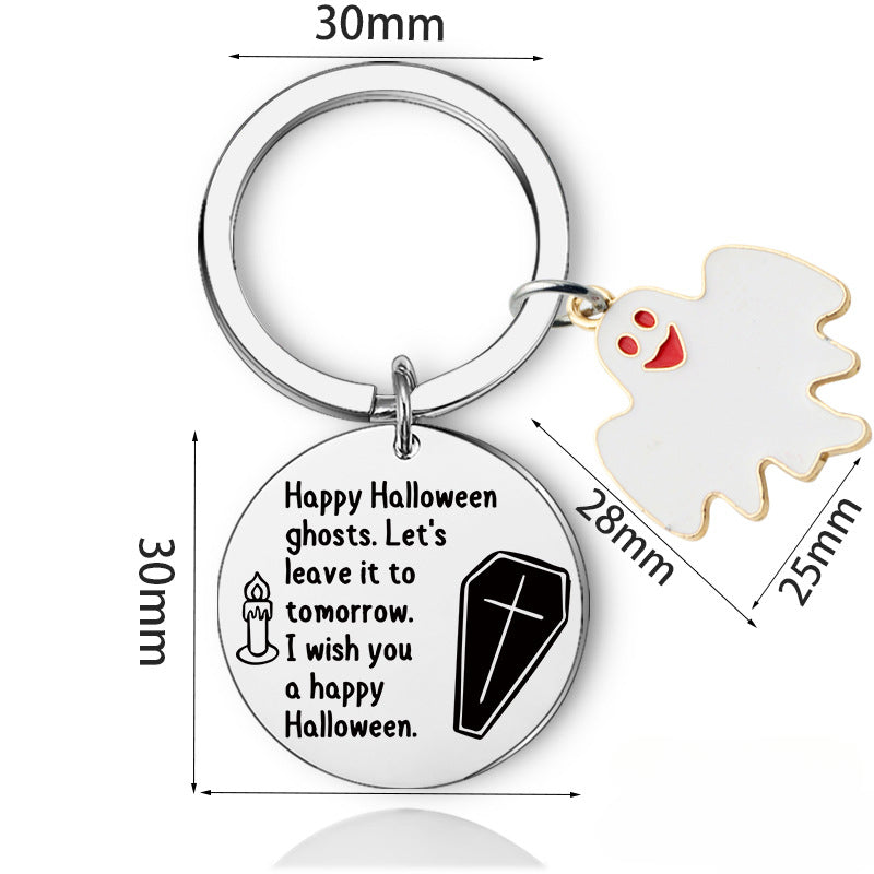 Wholesale Stainless Steel Halloween Round Tag Keychain