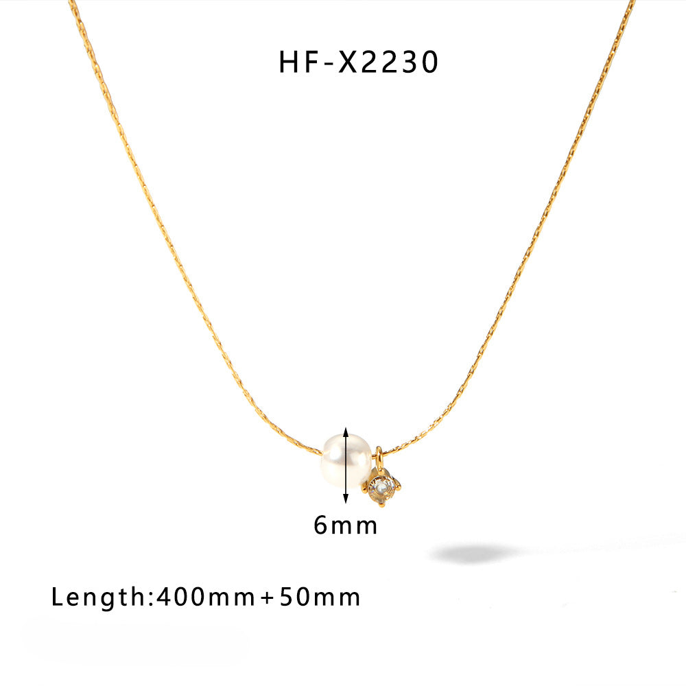 Wholesale Titanium Steel Plated 18K Gold Heart Shaped Pearl Shell Necklace