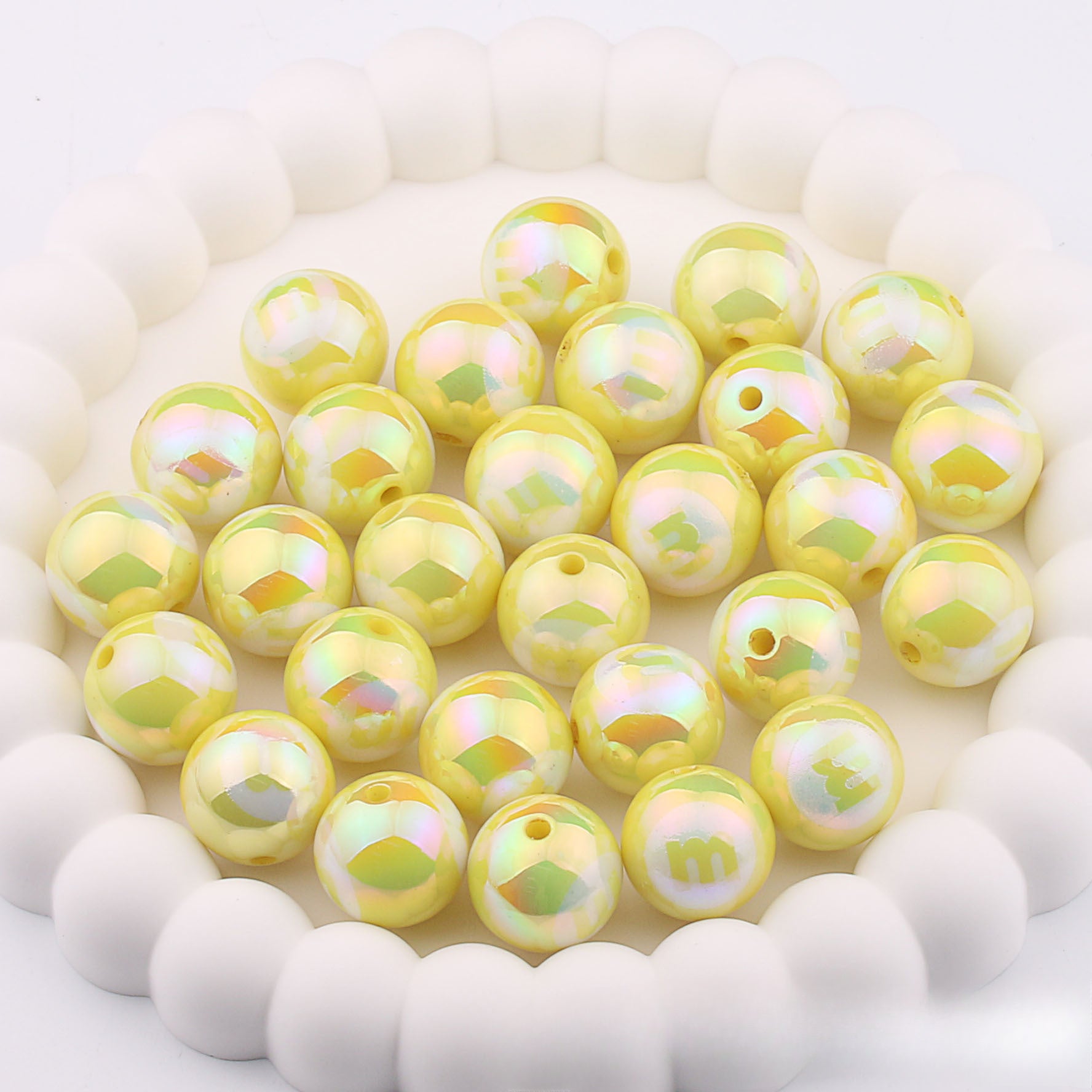 Wholesale 20pcs Acrylic UV Plating Engraving M Bean Straight Hole Two-color DIY Beads