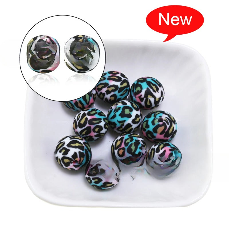Wholesale 50PCS/PACK Leopard Print Water Transfer Silicone Beads
