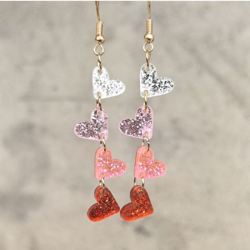 Wholesale Acrylic Valentine's Day Series Pink Red Sequins Love Simple Cute Sweet Peach Heart Pendant Earrings