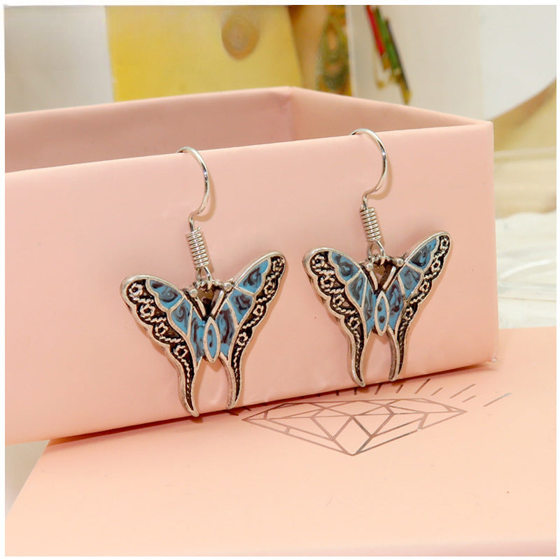 Wholesale Literary Retro Style Palace Painted Butterfly Earrings