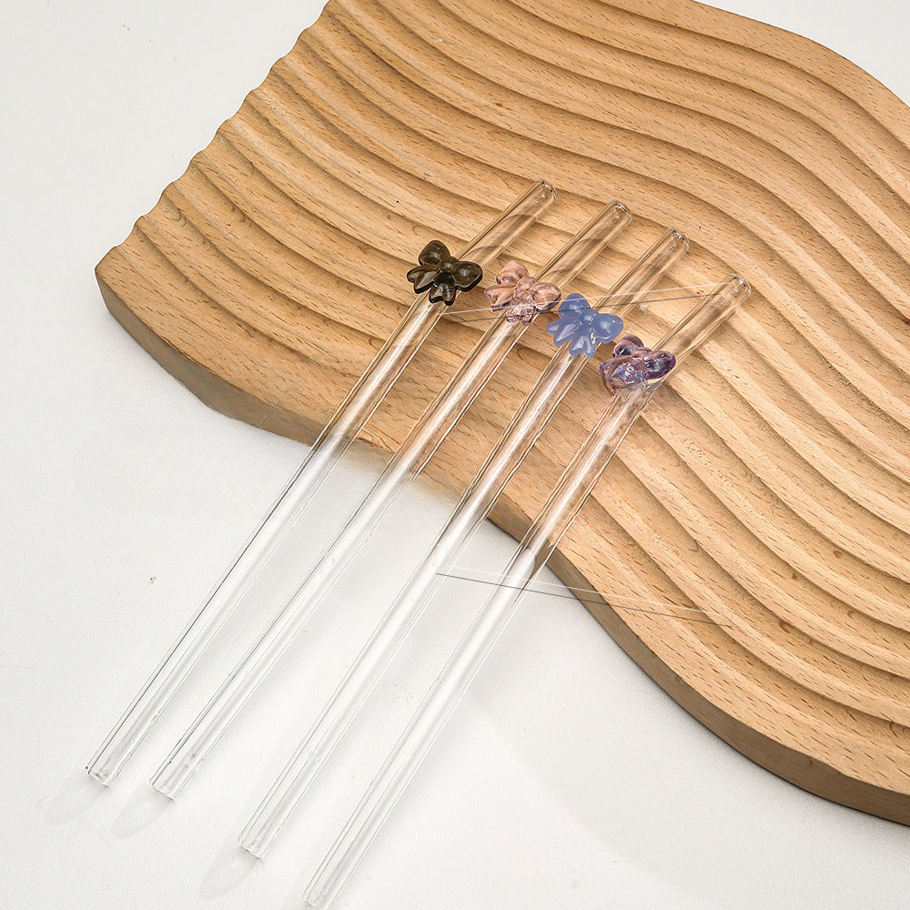 Wholesale Colorful Bow Transparent Borosilicate Glass Straws