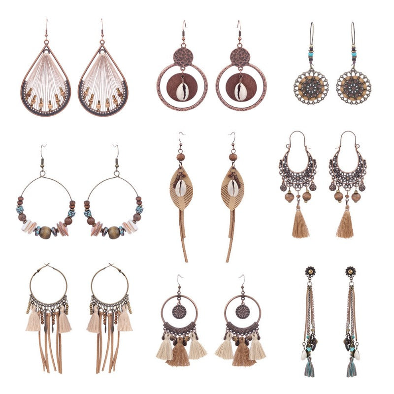 Wholesale Bohemian Rice Pearl Shell Long Tassel Earrings