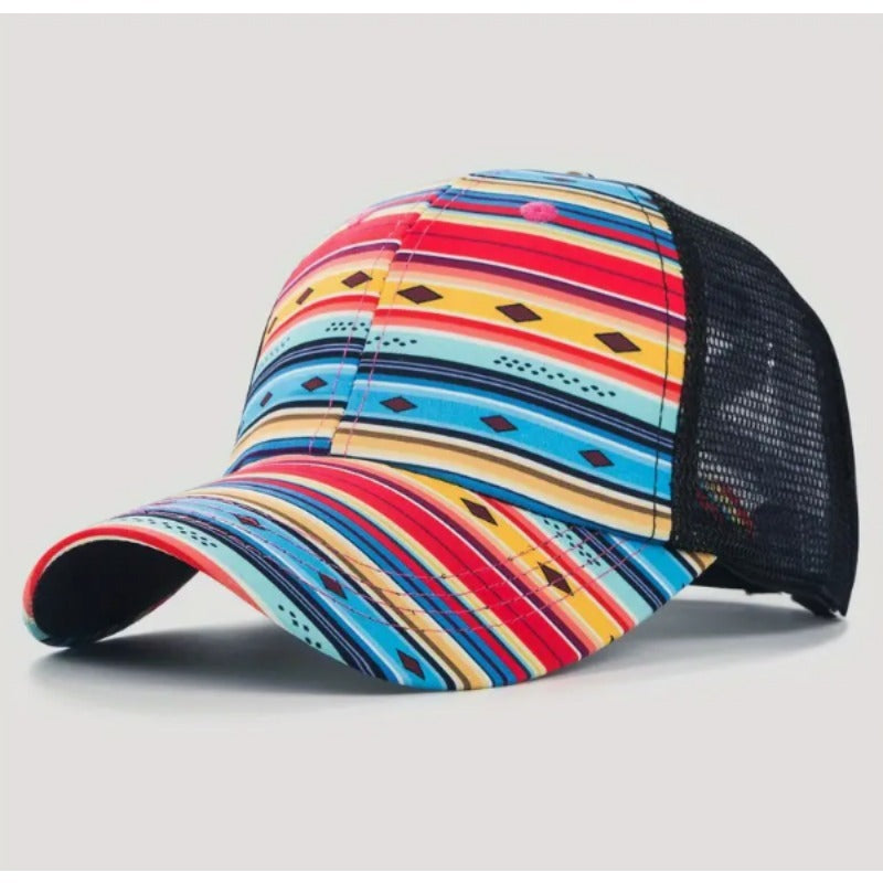 Wholesale Cotton Polyester Cross Ponytail Western Style Aztec Baseball Cap