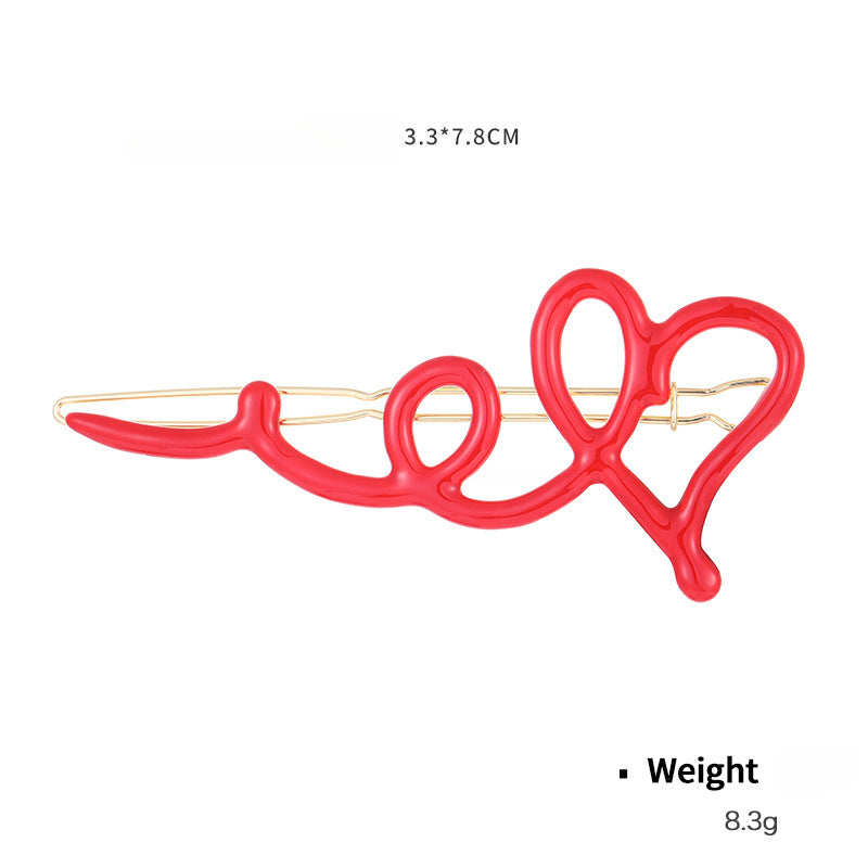 Wholesale Valentine's Day LOVE Letter Gold Plated Drop Oil Hair Clips