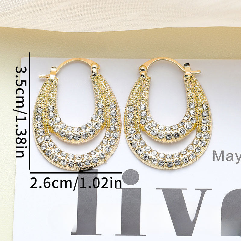 Wholesale Diamond Inlaid U-shaped Geometric Double-layer Metal Ear Buckle