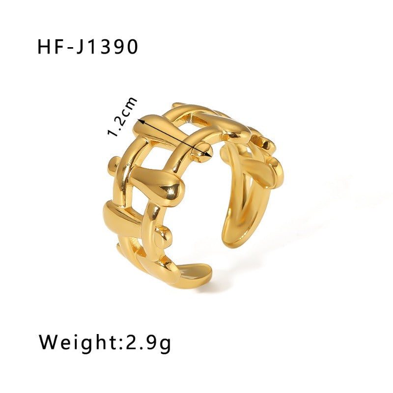 Wholesale Simple Leaf Geometric Hollow Flower 18k Gold-plated Snake-shaped High-end Multi-layer Titanium Steel Rings
