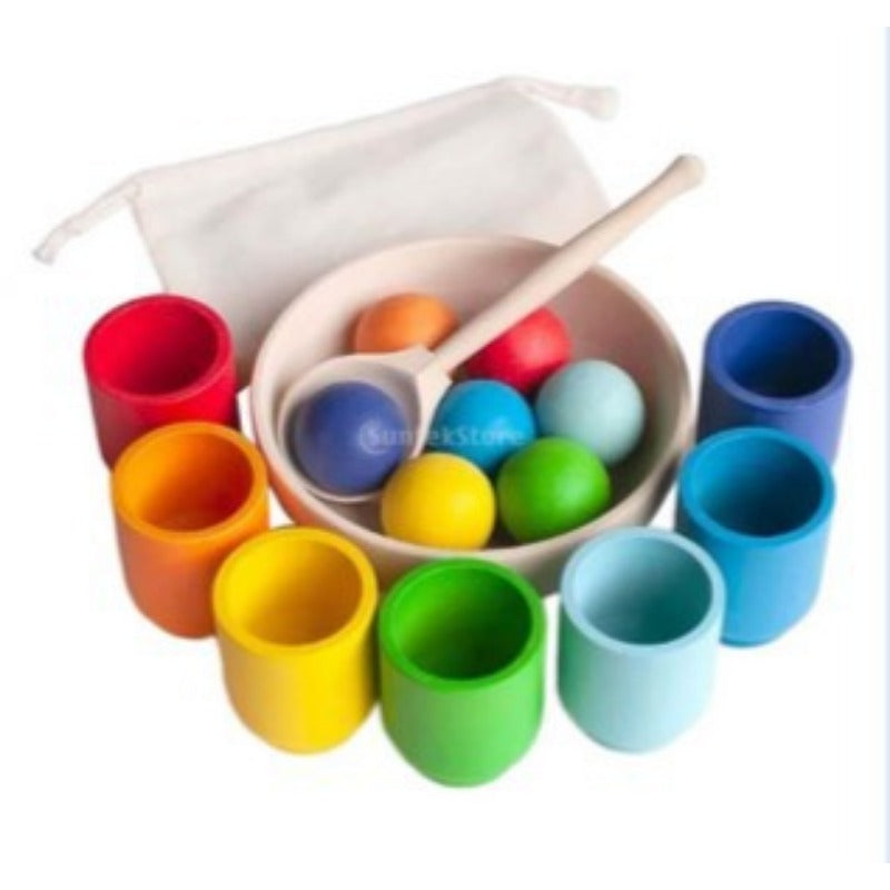 Wholesale Children's New Puzzle Fun 12 Color Ball and Cup Color Classification Wooden Toy Clip Bead Color Recognition Matching Toy