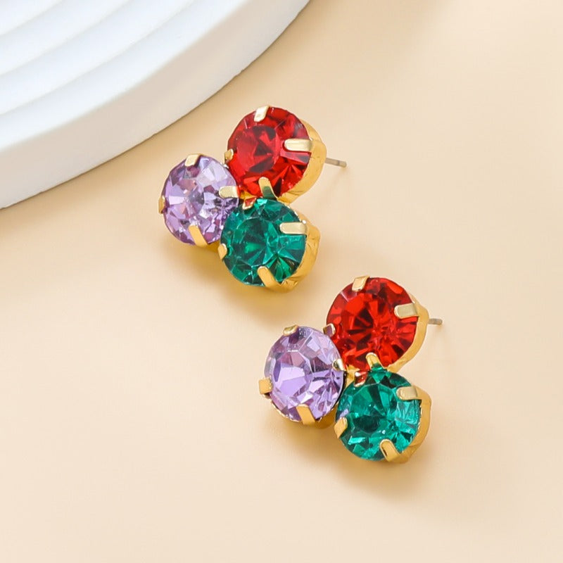 Wholesale Colored Diamond Round Flower Gemstone Earrings