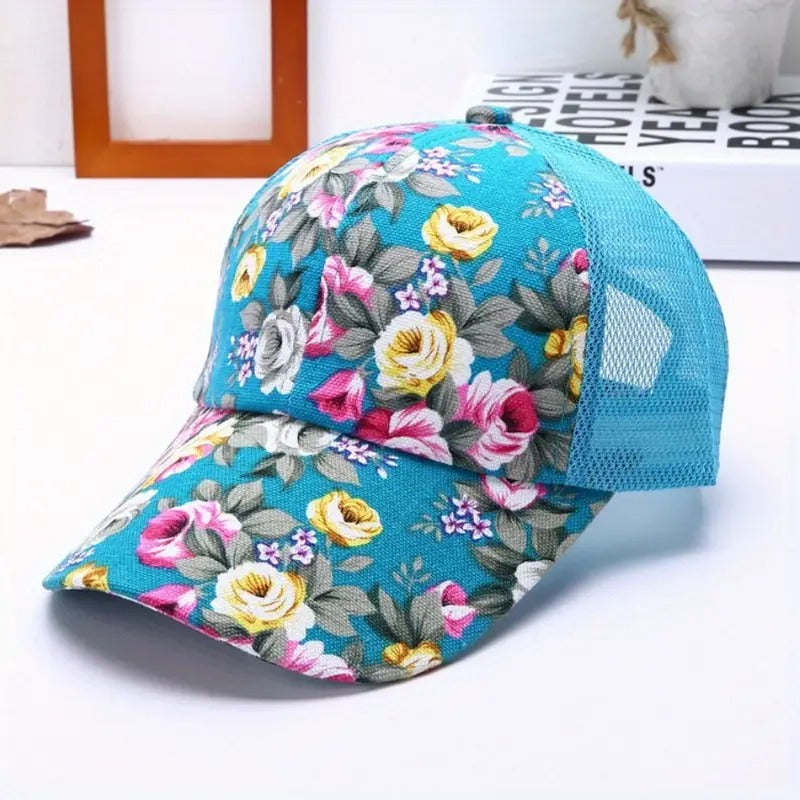 Wholesale Floral Cross Ponytail Polyester Baseball Cap