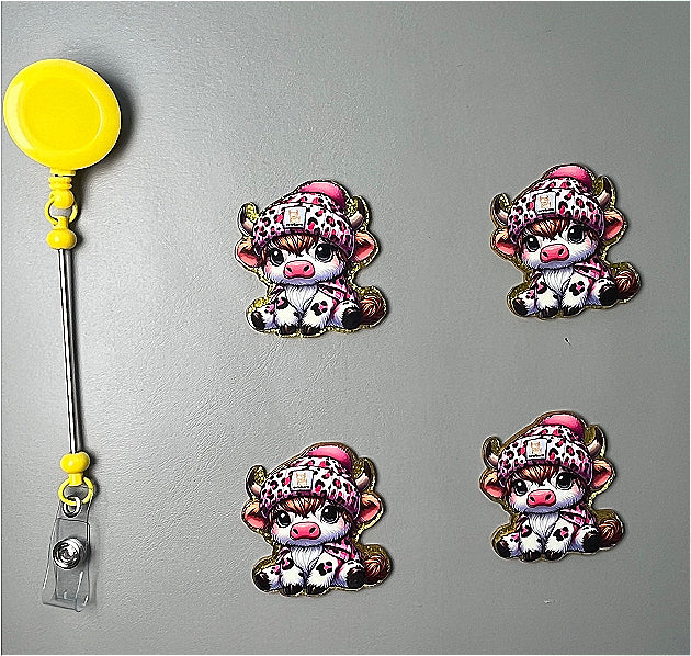 Wholesale 10pcs/Pack Cartoon Leopard Print Pink Calf DIY Acrylic Flatbacks for Badge Reels Keychains