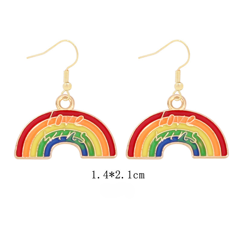 Wholesale Rainbow Flag Love Heart Alloy Pendant Drip Oil Earrings