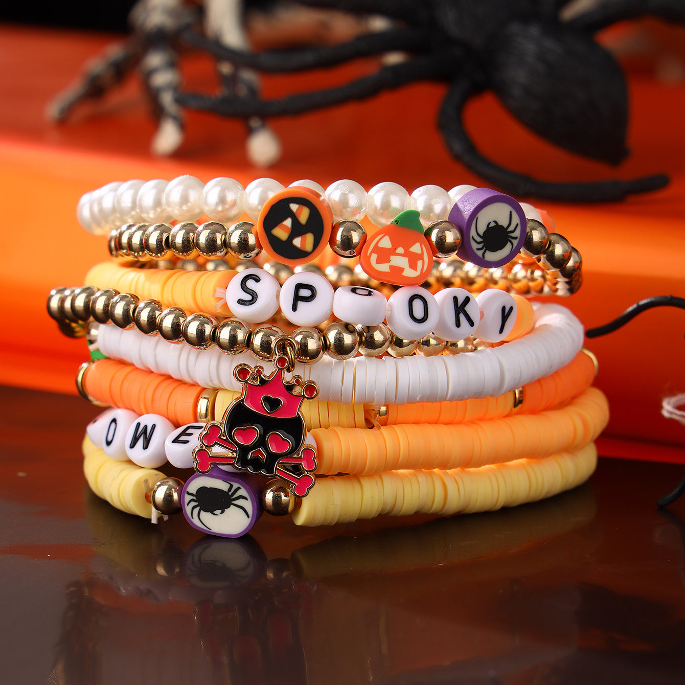 Wholesale 50PCS New Halloween Set Polymer Clay Beaded Bracelet