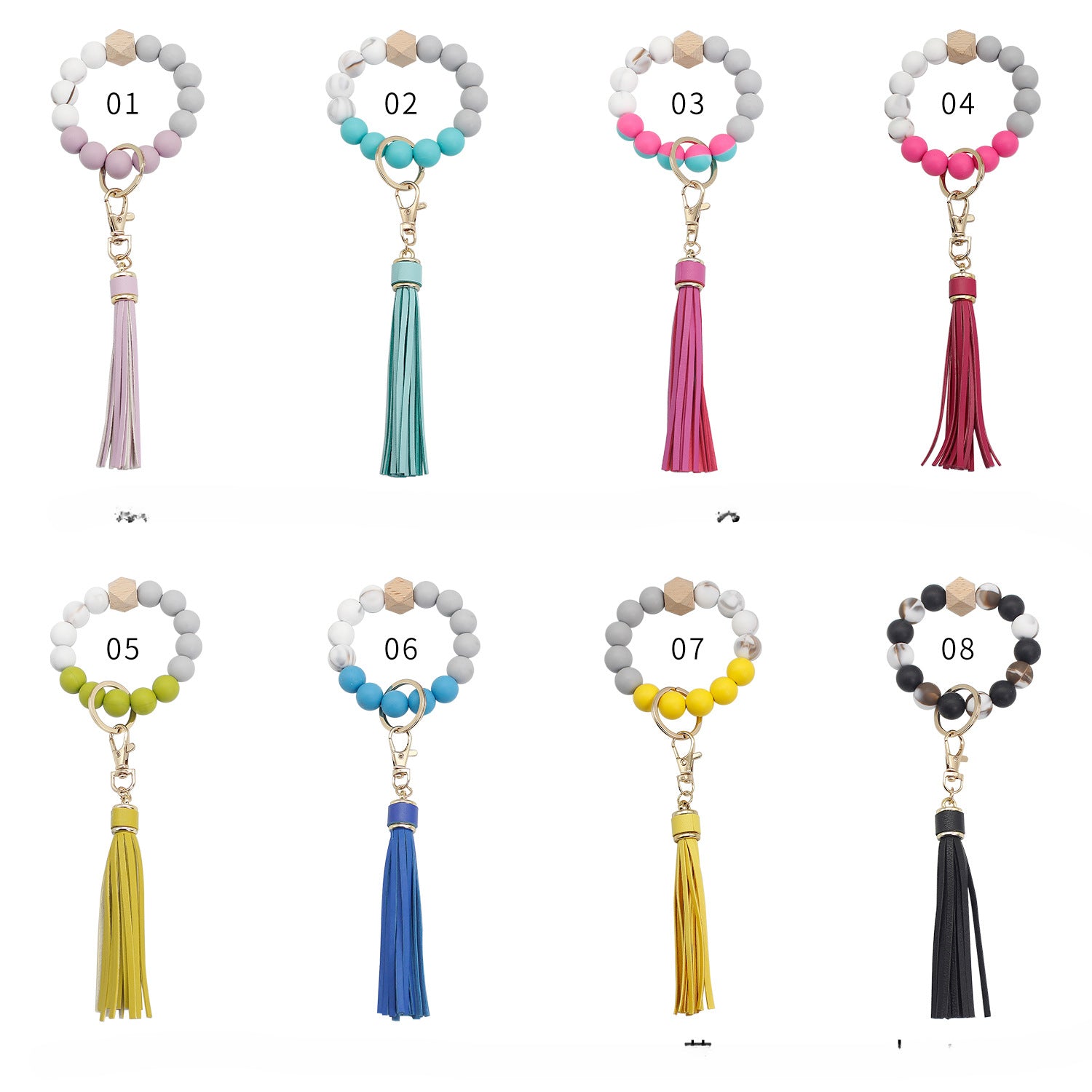 Wholesale Tassel Wood Beads Silicone Beads Wrist Keychain