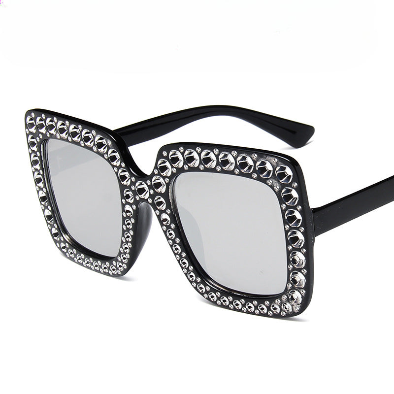 Wholesale PC Diamond Plated Large Frame Retro Square Sunglasses