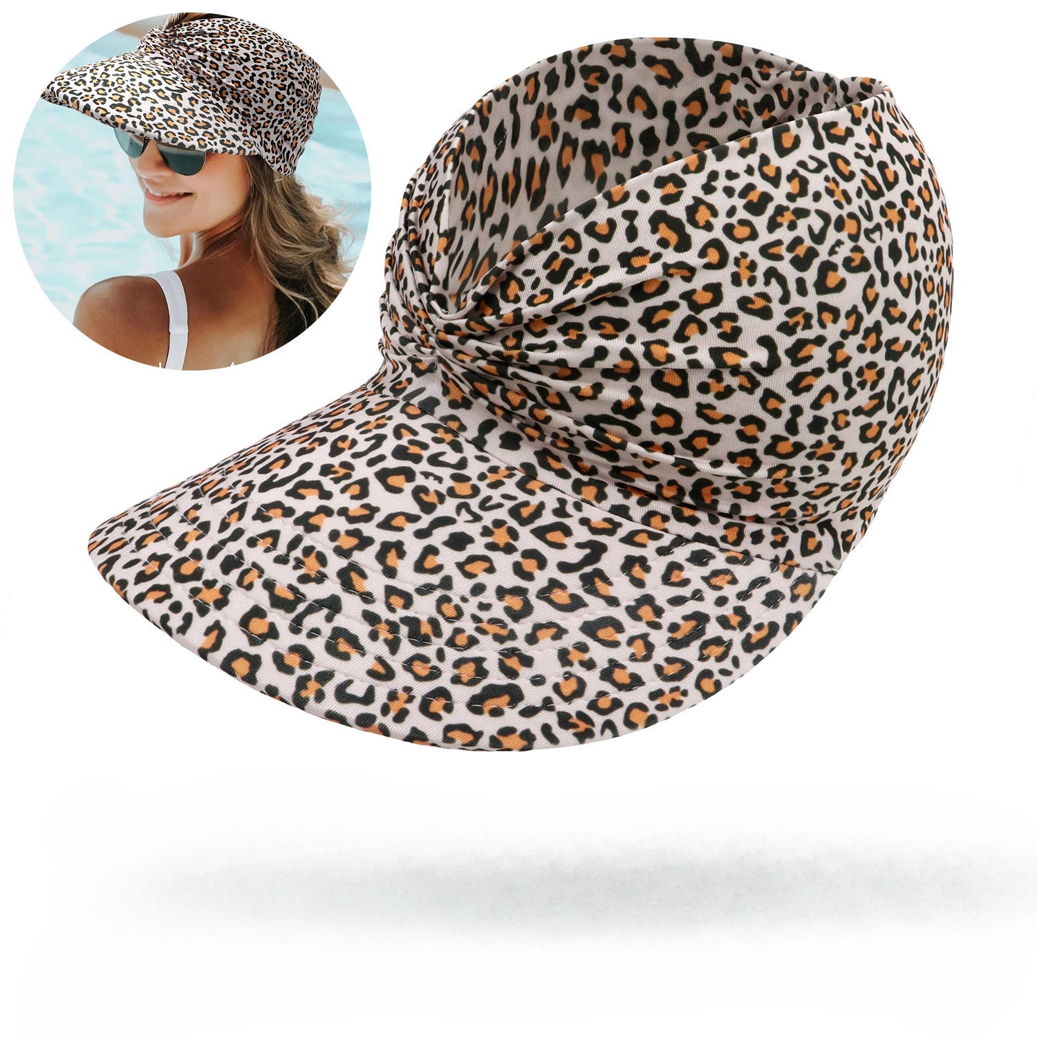 Wholesale New Summer Printed Sun Protection UV Large Brim Face Covering Outdoor Swimming Cap