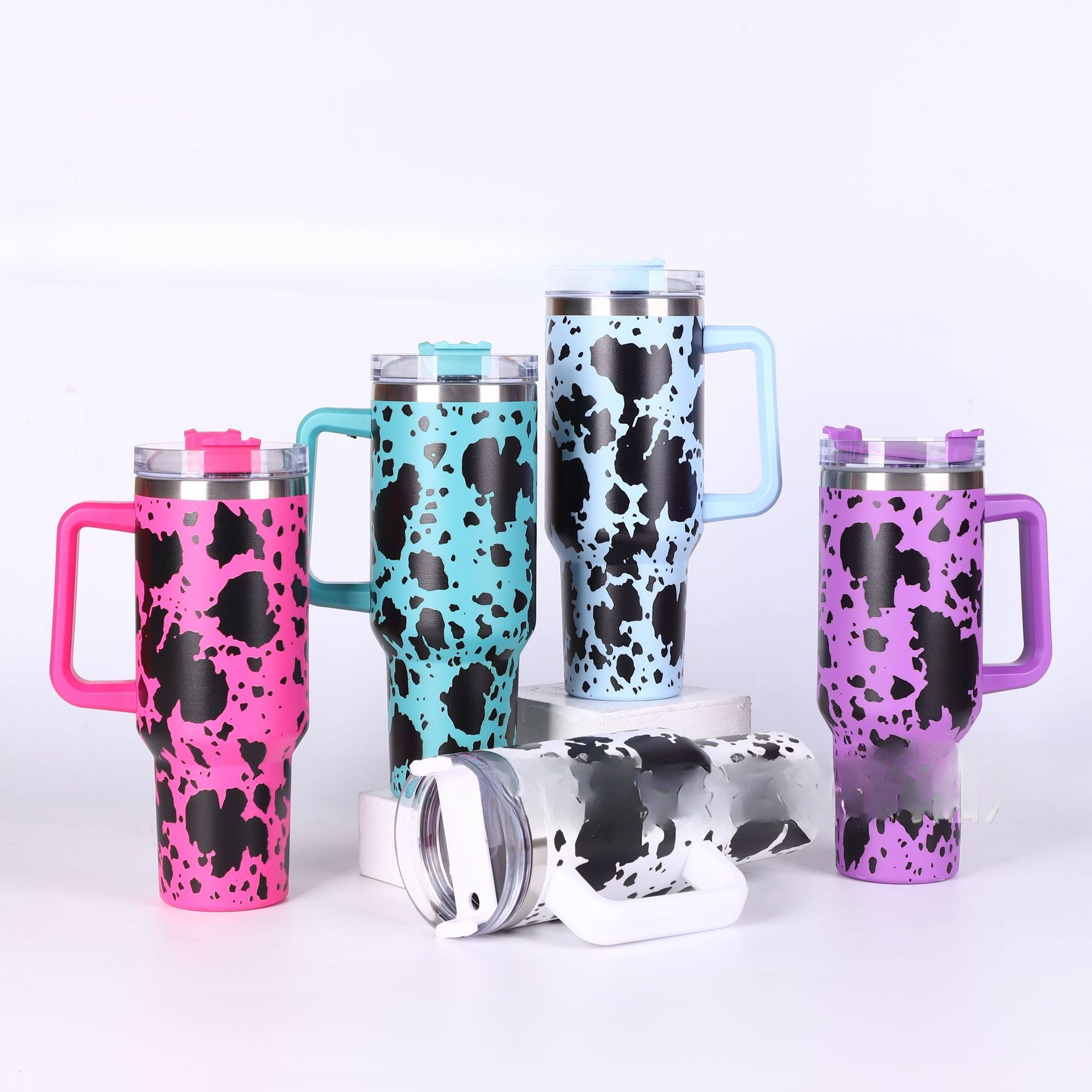 Wholesale Tumbler Cow Pattern Stainless Steel Thermos Cup 40oz with Handle Tumbler Ice Cup