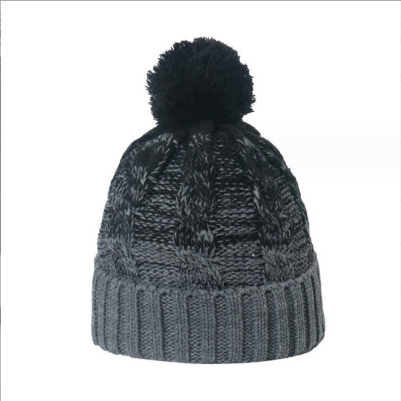 Wholesale Wool Ball Plus Velvet Warm Knitted Tie-dyed Wool Autumn and Winter Fashion Simple Wool Ball Pullover Hat