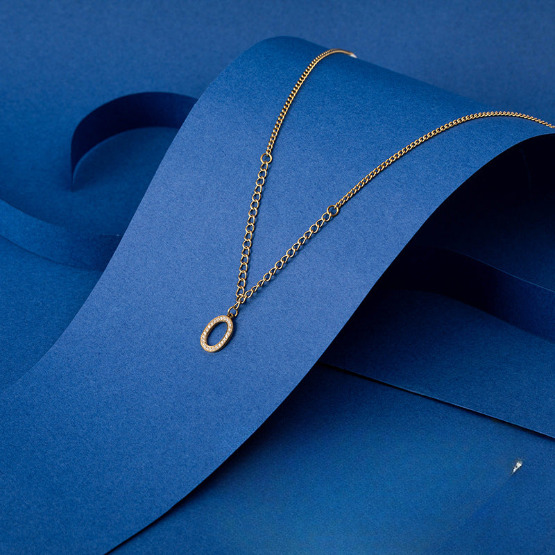 Wholesale Stainless Steel Gold Letter Titanium Steel 18k Gold Diamond Zircon O-shaped Necklace Sweater Chain