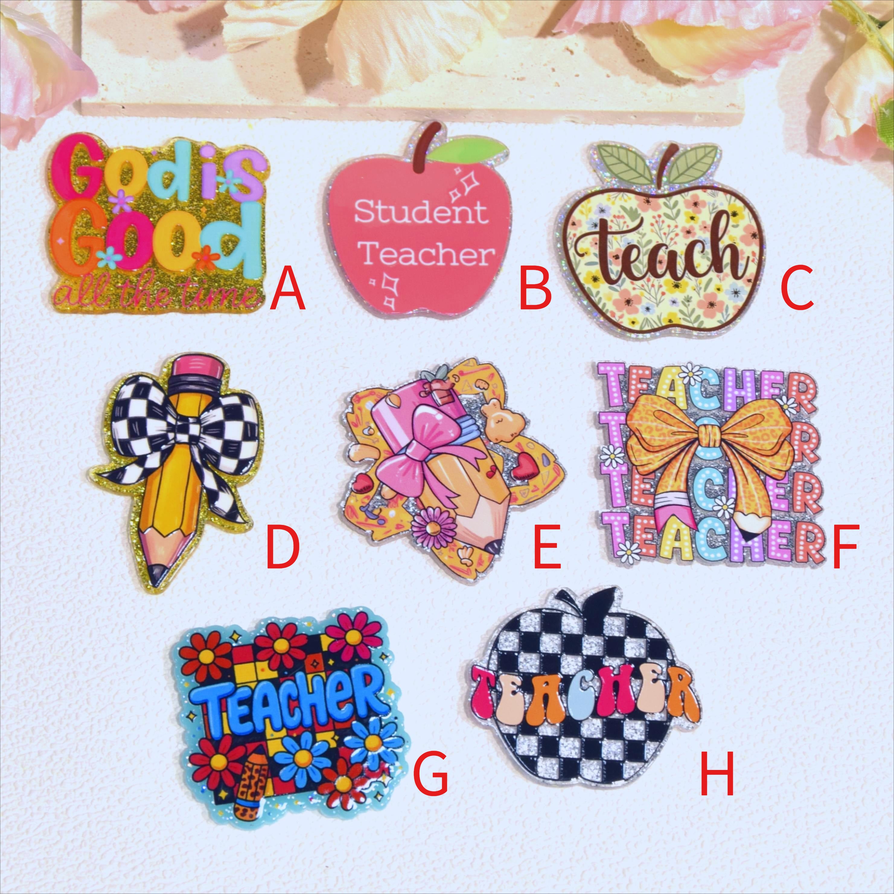 Wholesale 5 Pcs/10 Pcs/20 Pcs   Cute Cartoon Acrylic Flatbacks (Teacher's Day/Study/Student) for DIY Badge Reels & Phone Stands