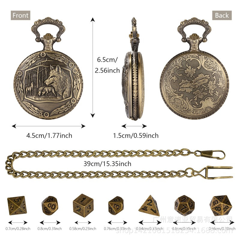 Wholesale Bronze Relief Wolf Head Thick Waist Chain Qinggu Dice Pocket Watch Case