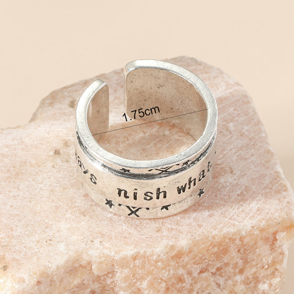 Wholesale Simple Antique Silver Wide-rimmed Letters Vintage Open Ring