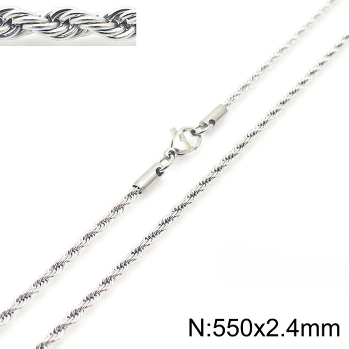Wholesale Thick and Thin Steel Color Men and Women Titanium Steel Twist Chain Necklaces