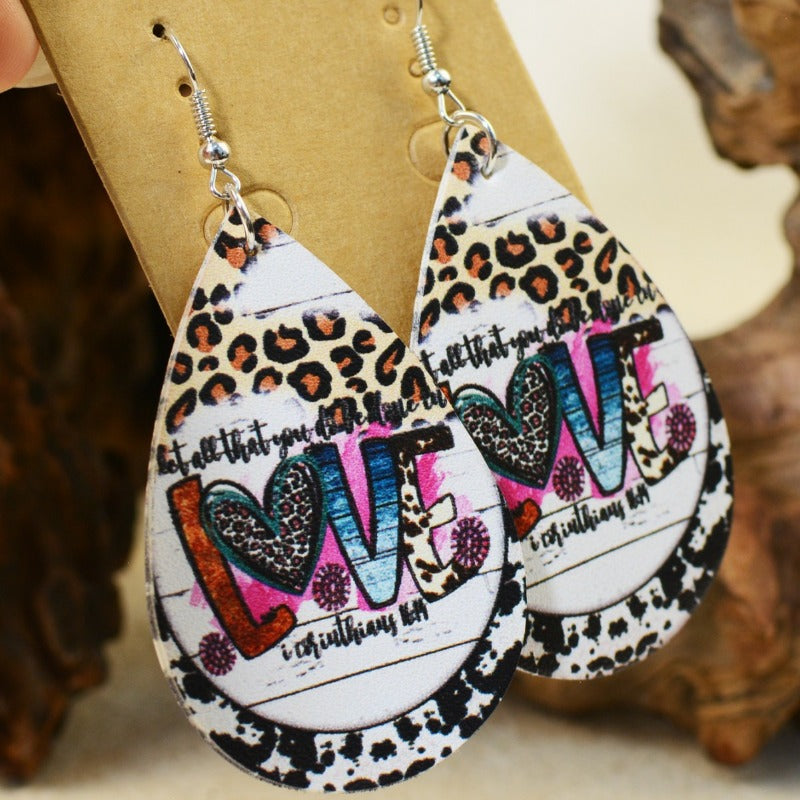 Wholesale Valentine's Day Leather Double-sided Printing Soft Material Graffiti Hand-painted Earrings