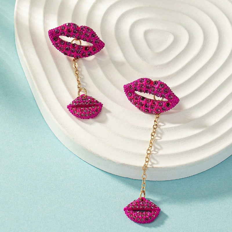 Wholesale Retro Simple Personalized Creative Lips Diamond Set Versatile Long Earrings
