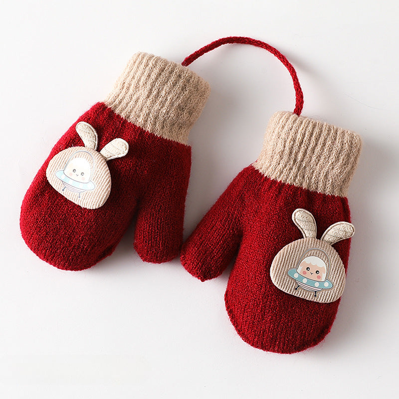Wholesale Children's Autumn and Winter Double Layer Velvet Thickened Warm Cute Cartoon Gloves