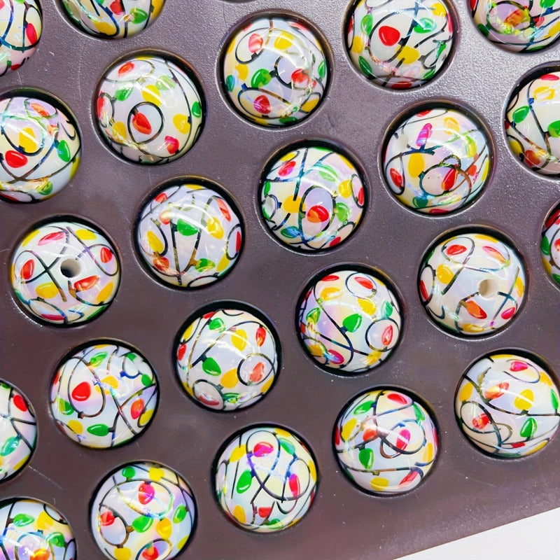 Wholesale 100pcs Christmas Series Acrylic Printed Lantern Thread Round Beads DIY Mobile Phone Chain Accessories Beads