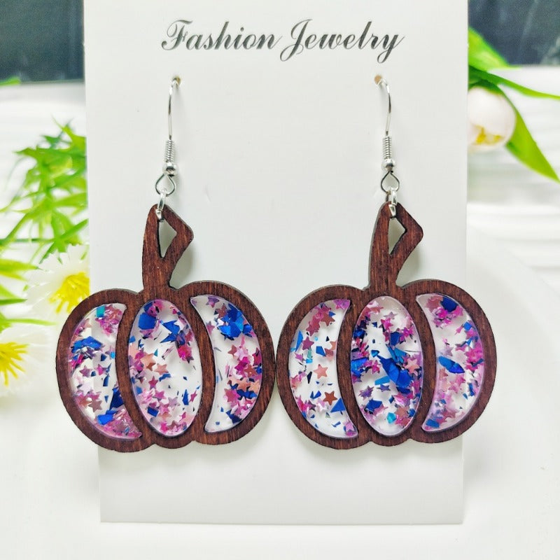 Wholesale Acrylic Simple Fashion Splicing Pumpkin Inlaid Earrings