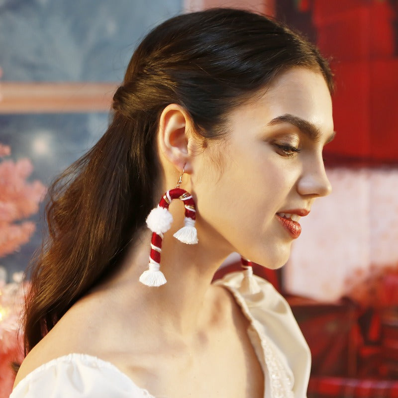 Wholesale Hand Woven Cane Tassel Christmas Earrings