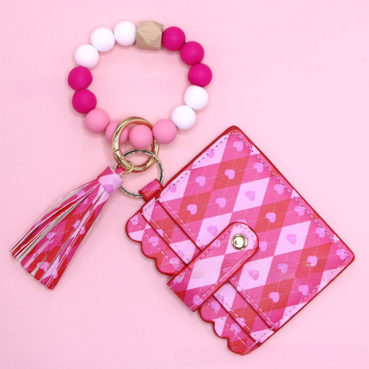 Wholesale Silicone Beech Wood Beaded Pendant Keychain