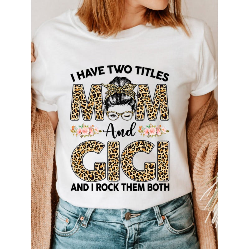 Wholesale Cotton Leopard Print Letter Short Sleeves