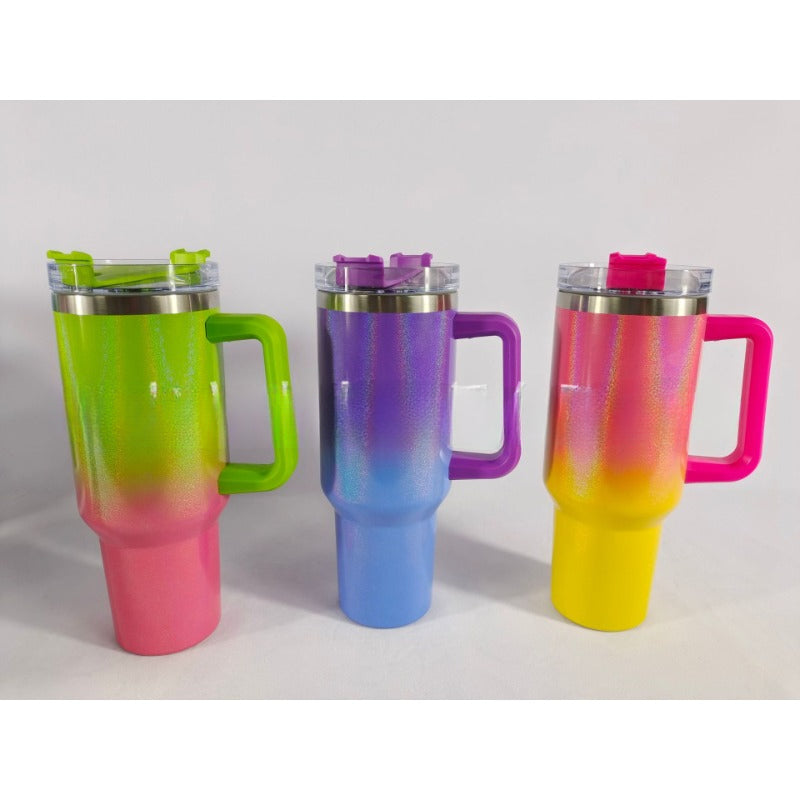 Wholesale Tumbler of 20PCS Stainless Steel Car Mounted Rainbow Paint Thermal Sublimation Gradient Cold Insulation Handle Cups