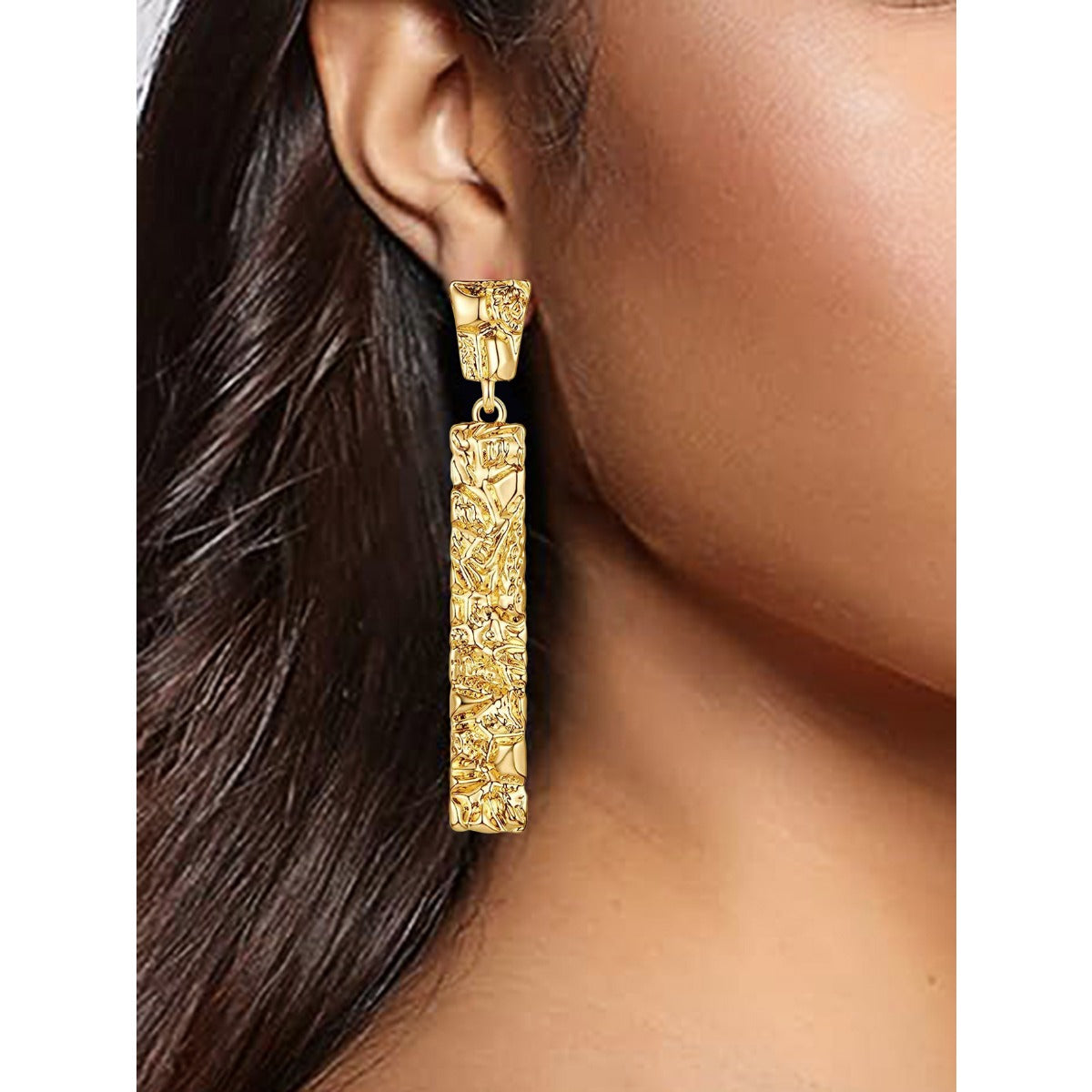 Wholesale Geometric Long Hammered Pattern Alloy Earrings