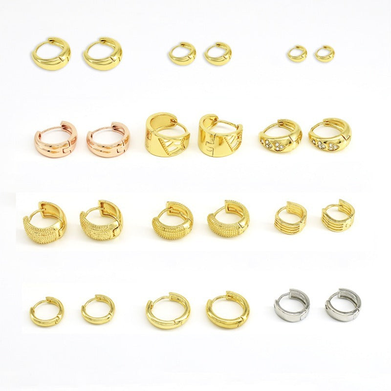 Wholesale Smooth European and American Fashionable Versatile Simple Copper Gold-plated Earrings
