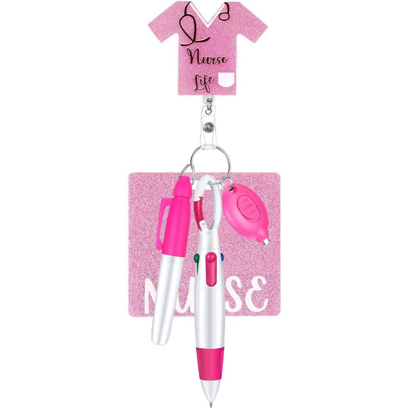 Wholesale Nurse Pen Set with Light Retractable Badge Reel Keychain
