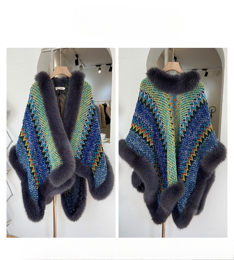 Wholesale Ethnic Style Loose Oversized Contrasting Irregular Cape Scarf