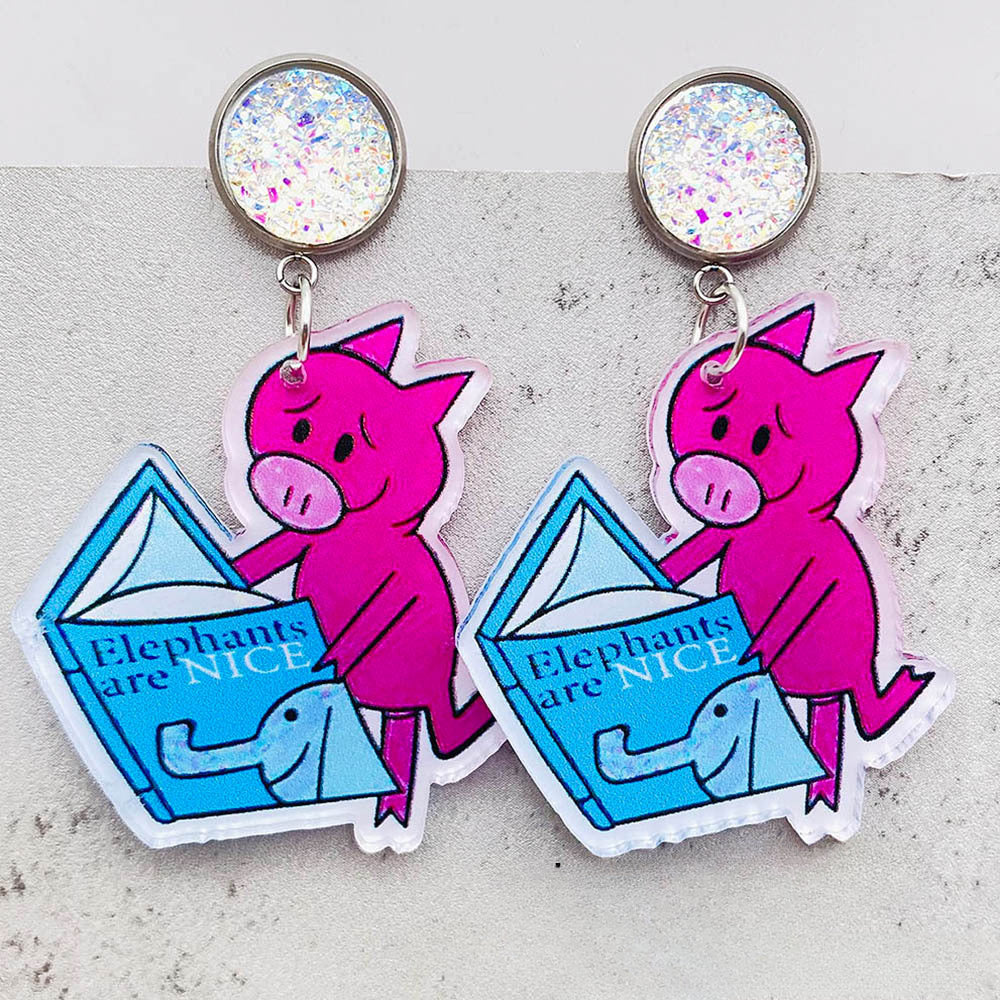 Wholesale Cartoon Animal Earrings Dragonfly Red Dog Elephant Reading Acrylic Earrings