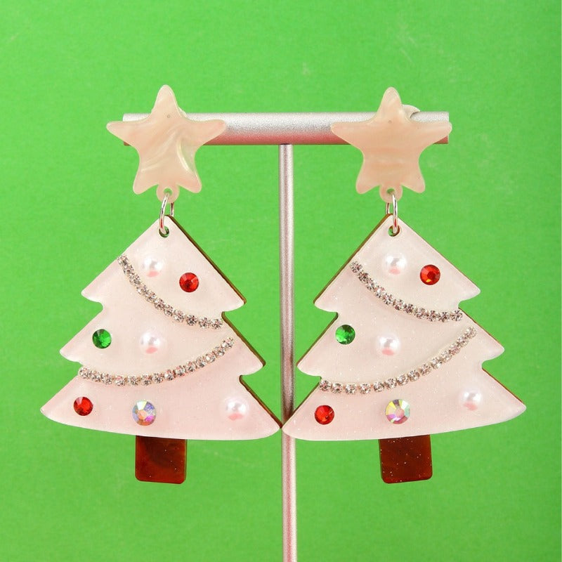 Wholesale Fashion Double-sided Acrylic Christmas Tree Resin Rhinestone Star Earrings