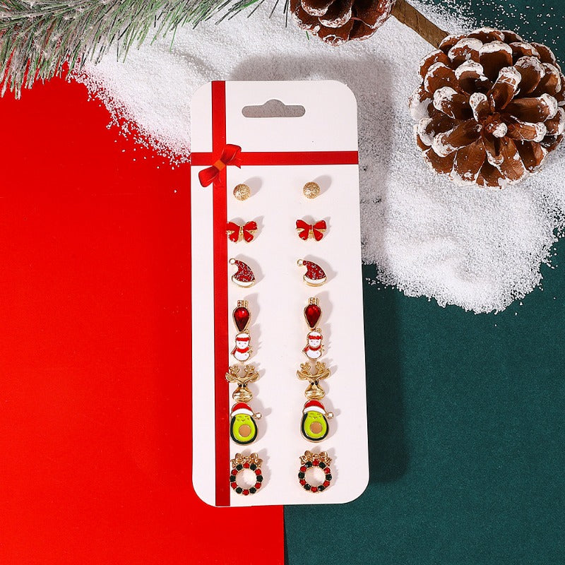 Wholesale Christmas Cartoon Elk Cane Christmas Tree Alloy Stud Earrings Set