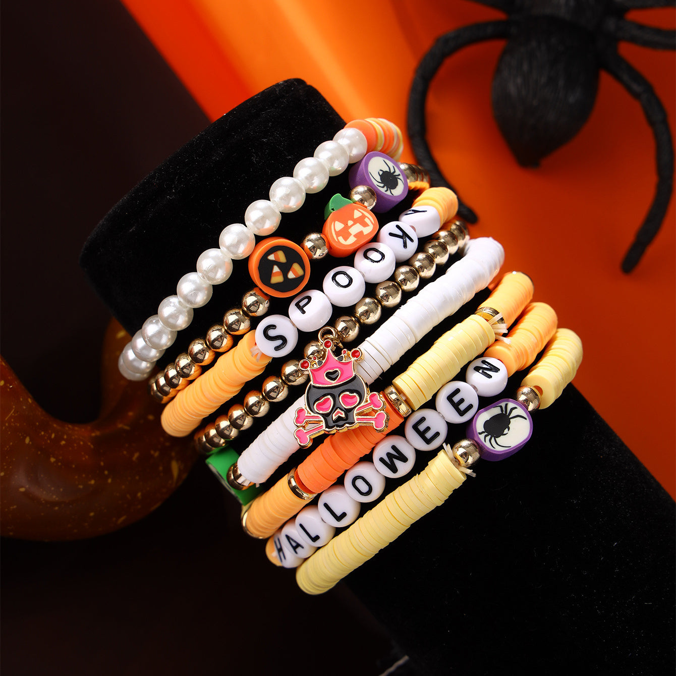 Wholesale 50PCS New Halloween Set Polymer Clay Beaded Bracelet