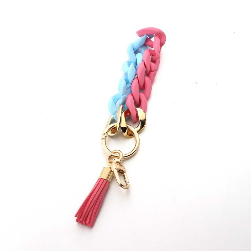 Wholesale Acrylic Colorful Creative Tassel PU Leather Keychain