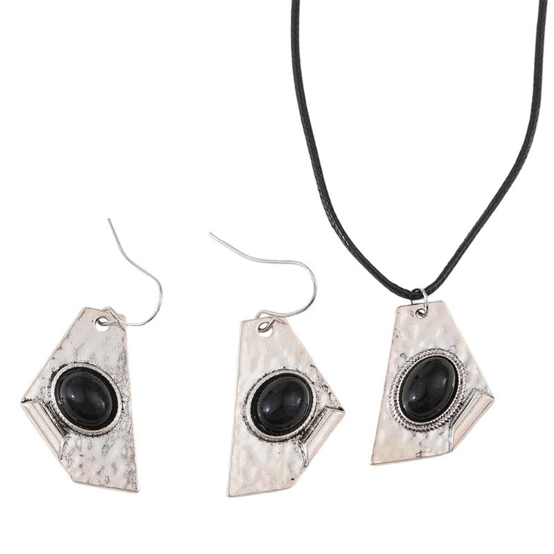 Wholesale Irregular Inlaid Black Gem Pendant Earrings Necklace Geometric Niche Simple Versatile Set