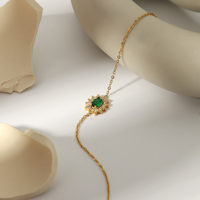 Wholesale French Elegant Geometric Lace Stainless Steel Bracelet with Green Zirconia